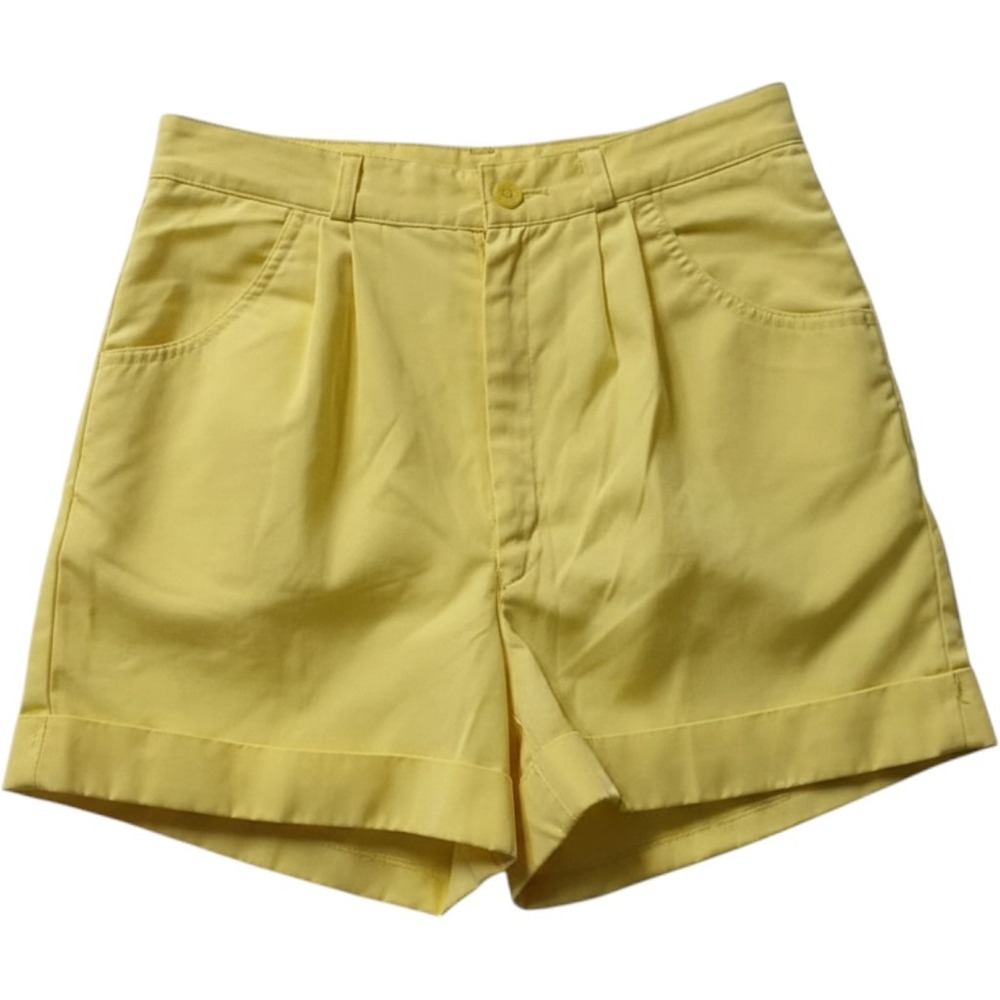 Vintage Casual Corner Yellow Pleated Cuffed Shorts High Waisted Size 7 Retro